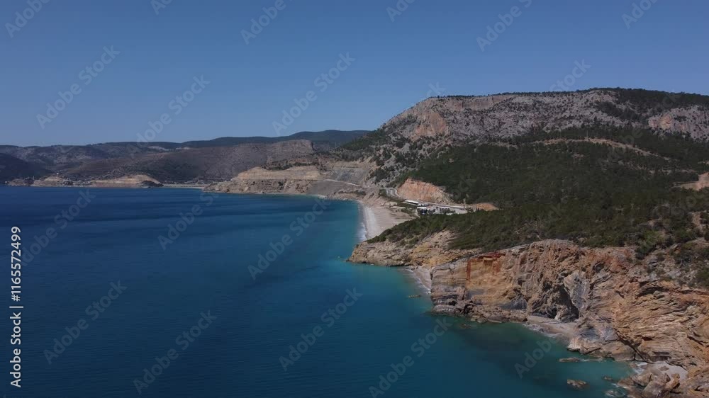 Drone view of cliffs towards the Mediterranean coast Drone view of cliffs towards the Mediterranean coast