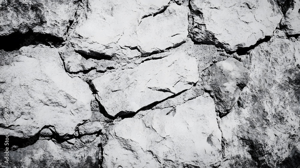 Obraz premium A textured stone wall shows rugged irregular shapes