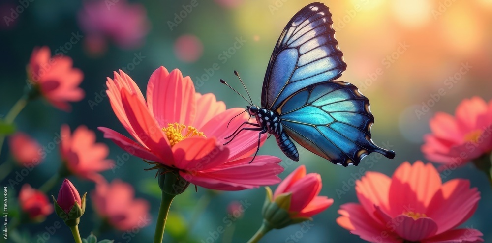 Butterfly and flower petals dance in a vibrant floral arrangement, wings, garden, delicate Butterfly and flower petals dance in a vibrant floral arrangement, wings, garden, delicate