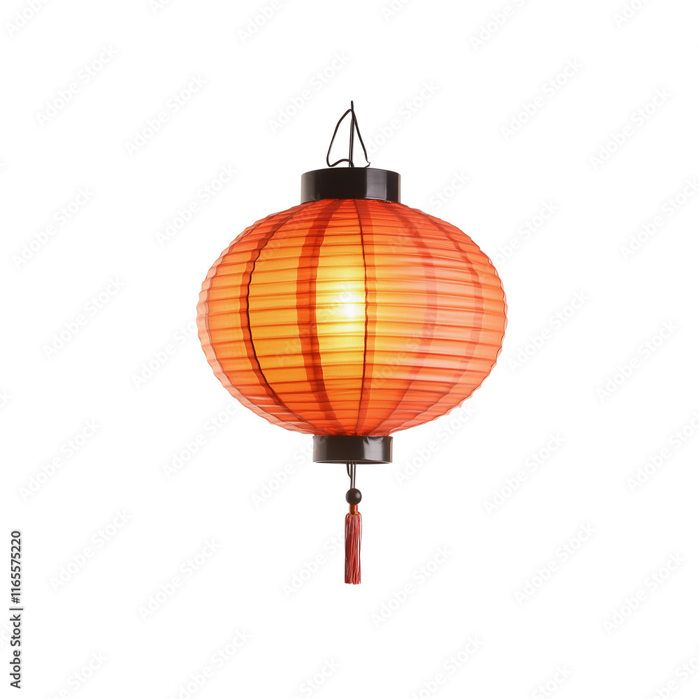 Obraz premium A red lantern isolated on transparent background PNG. The lantern is hanging from a hook