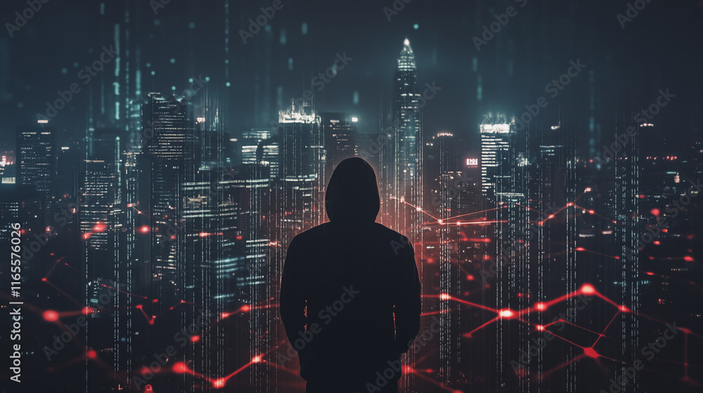 Hacker are planning to hack and attack networks and cyber security systems. Smart Innovation city with connection future wireless digital city and social media networking over the cityscape. Hacker are planning to hack and attack networks and cyber security systems. Smart Innovation city with connection future wireless digital city and social media networking over the cityscape.