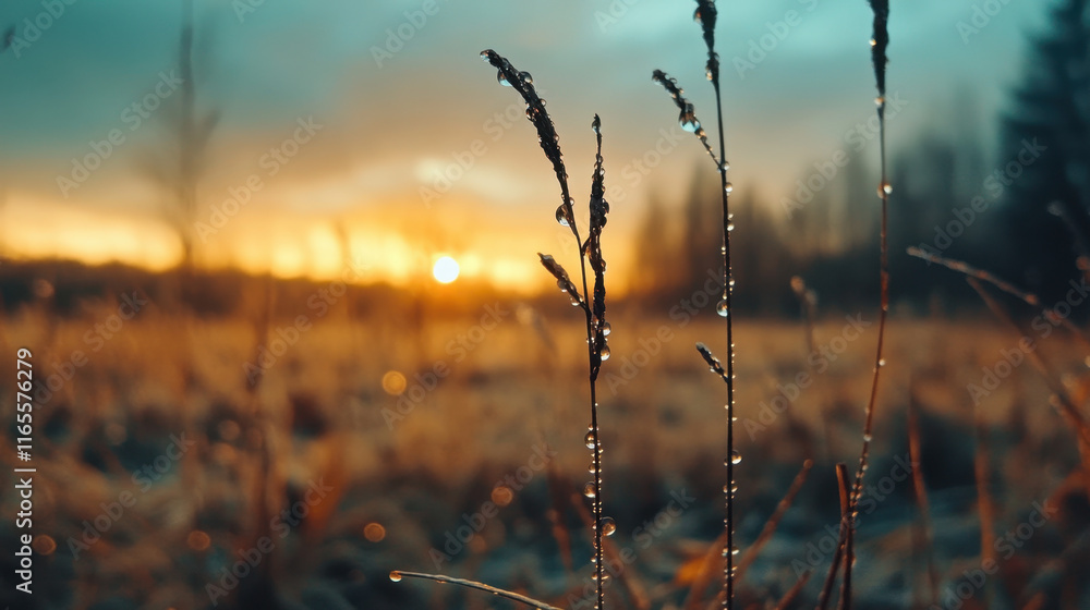 Tranquility, A close-up image capturing dew-covered grass at sunrise, showcasing the beauty of nature and the freshness of a new day. Tranquility, A close-up image capturing dew-covered grass at sunrise, showcasing the beauty of nature and the freshness of a new day.