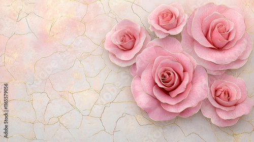 Delicate Pink Roses on a Soft Cracked Background with Subtle Pastel Hues