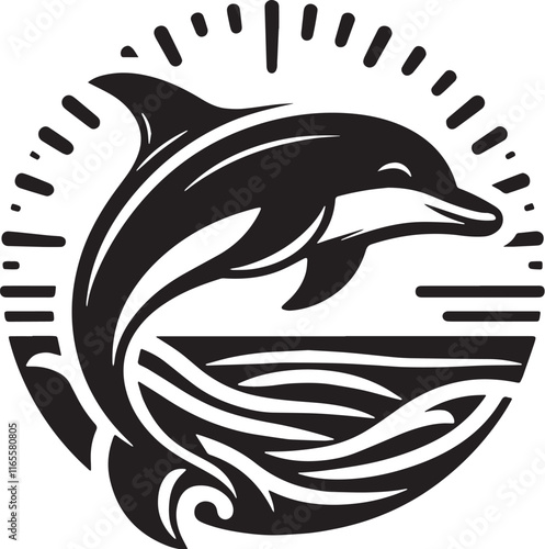 Dolphin Silhouette line art vector illustration on white background