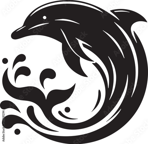 Dolphin Silhouette line art vector illustration on white background