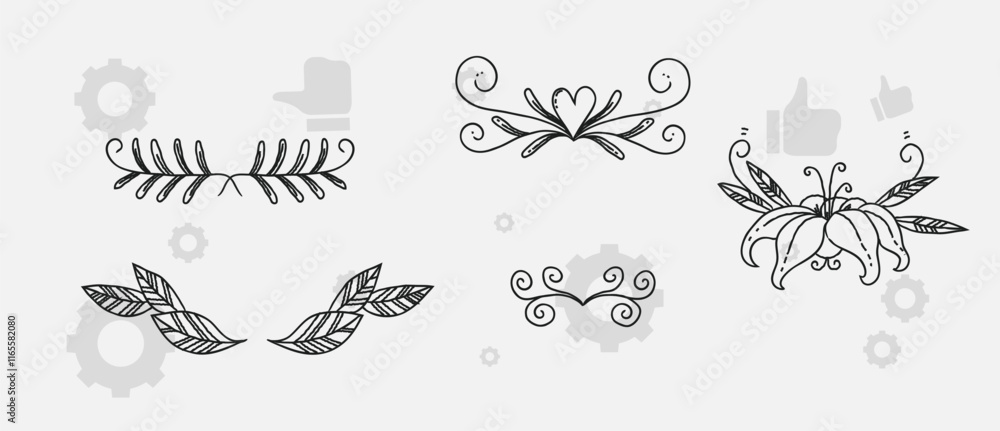 Set of botanical design elements. Frames, borders, wreaths, leaves, herbs, flowers, bouquets. Modern wedding style. Vector isolated illustration. Set of botanical design elements. Frames, borders, wreaths, leaves, herbs, flowers, bouquets. Modern wedding style. Vector isolated illustration.