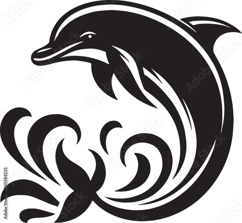 Dolphin Silhouette line art vector illustration on white background