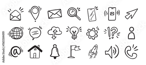 Contact doodle hand drawn icon. Isolated communication signs for business