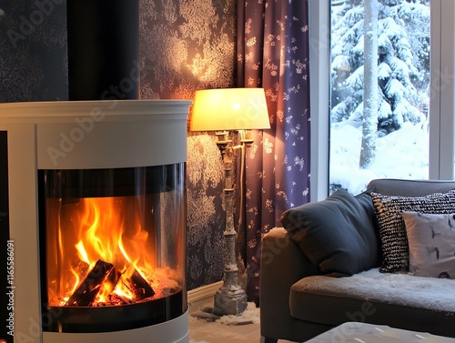 chimney to warm the body in winter, in an aesthetic room