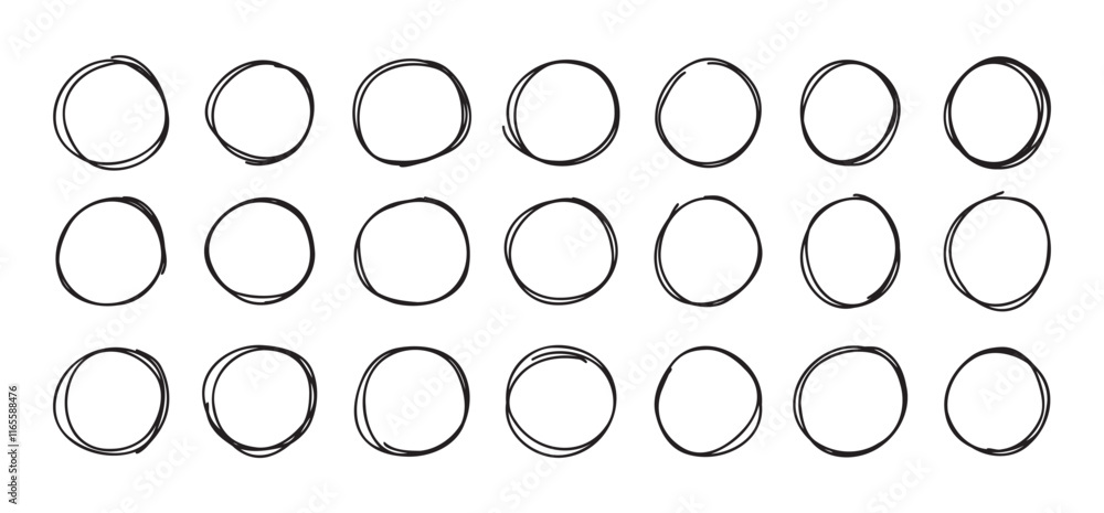 Highlight round doodle circle frames set. Marker pencil lines. Round note brush mark. Highlight round doodle circle frames set. Marker pencil lines. Round note brush mark.