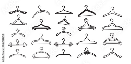 Hand drawn doodle clothes hangers set. Vector fashion hanger icon collection.