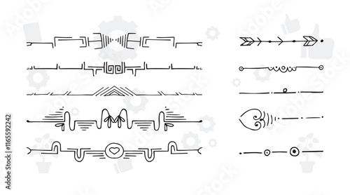 Set of doodle design elements. Arrows, wreath, floral elements vector design