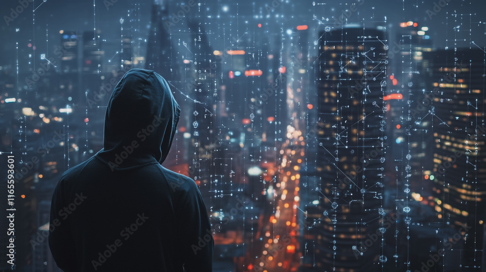 Hacker are planning to hack and attack networks and cyber security systems. Smart Innovation city with connection future wireless digital city and social media networking over the cityscape. Hacker are planning to hack and attack networks and cyber security systems. Smart Innovation city with connection future wireless digital city and social media networking over the cityscape.