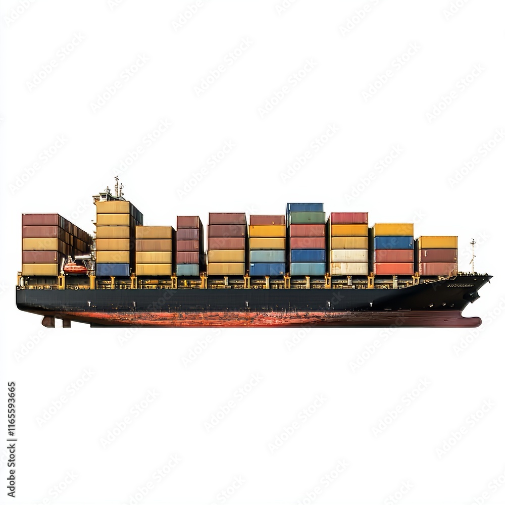 Obraz premium A Container Ship Isolated on a White Background, Shipping Industry, Maritime Transportation, Logistics, Cargo Shipping