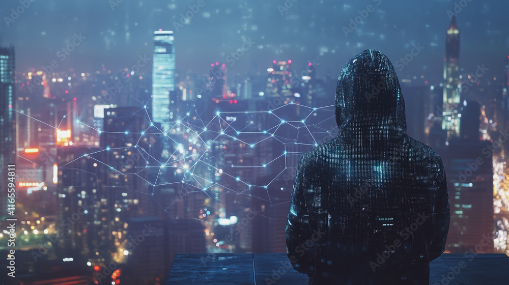Hacker are planning to hack and attack networks and cyber security systems. Smart Innovation city with connection future wireless digital city and social media networking over the cityscape. Hacker are planning to hack and attack networks and cyber security systems. Smart Innovation city with connection future wireless digital city and social media networking over the cityscape.