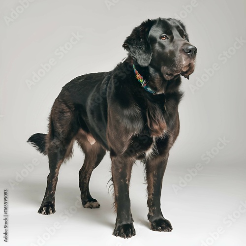 black labrador dog standing in a confident pose and looking attentive, symbolizing loyalty, companionship, and pets, perfect for animal-related themes and designs for dog lovers photo