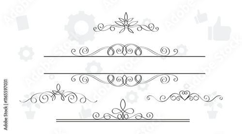 Hand drawn Eastern Islamic flower ornament text dividers, flourishes and laurel vector design elements set for decoration