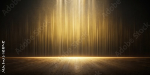 Illuminated Stage with Golden Light Streaks and Dark Floor