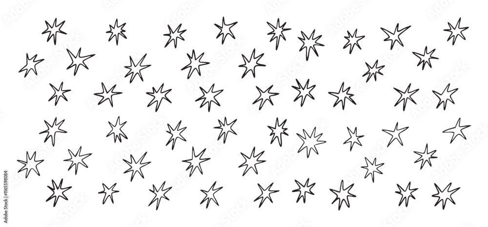 Hand drawn stars shapes with crayon and pencil textures set. Doodle flat star icons Hand drawn stars shapes with crayon and pencil textures set. Doodle flat star icons