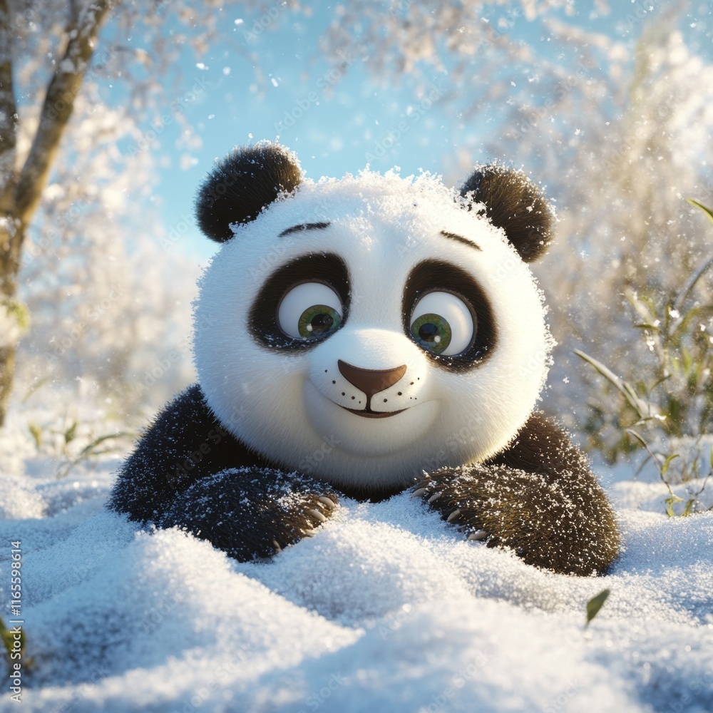 Adorable Panda Cub Playing in Winter Snow Adorable Panda Cub Playing in Winter Snow