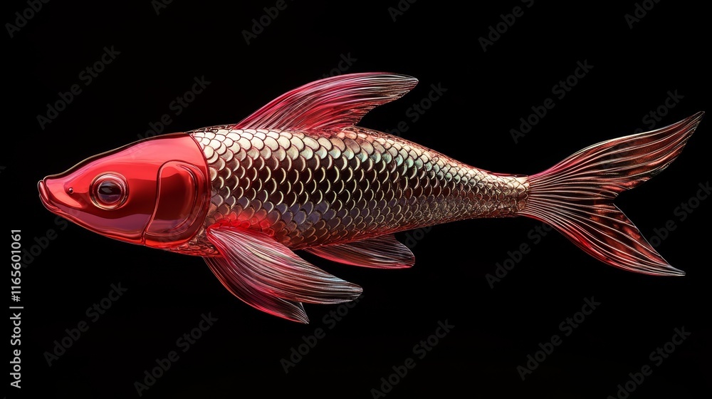 Fototapeta premium Shiny Golden Red Fish in 3D Illustration for Festive Mood