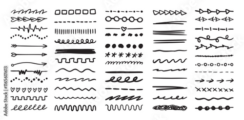 Various highlighter and underline lines set. graphic elements drawing free brush. Doodle strokes and markers