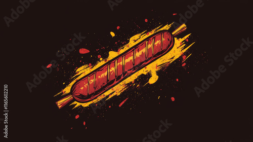 Hot dog sausage icon for fast food BBQ house or fastfood restaurant and cinema bistro menu. Vector isolated barbecue sausage snack for sandwich street food delivery or takeaway photo