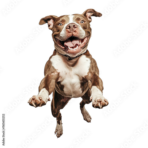 Energetic Brown and White Pit Bull Terrier Jumping on transparent background