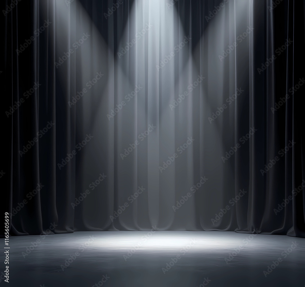 A dark backdrop with a focused spotlight on stage, emphasizing the space for an upcoming theatrical event, generative ai A dark backdrop with a focused spotlight on stage, emphasizing the space for an upcoming theatrical event, generative ai