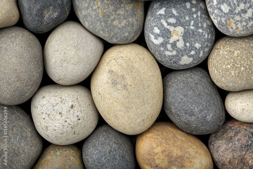 A Collection of Smooth River Rocks, Showing Natural Beauty and Texture A Collection of Smooth River Rocks, Showing Natural Beauty and Texture