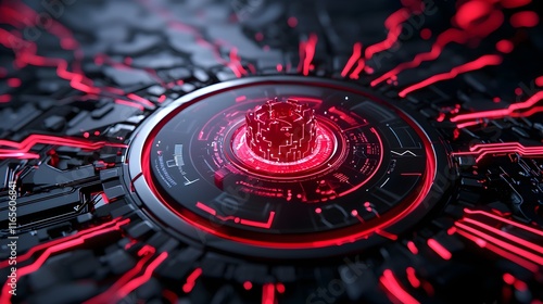 Abstract futuristic digital background with glowing red lines and shapes