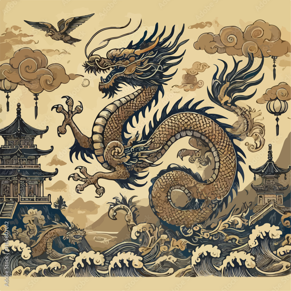 Fototapeta premium chinese dragon on the wall