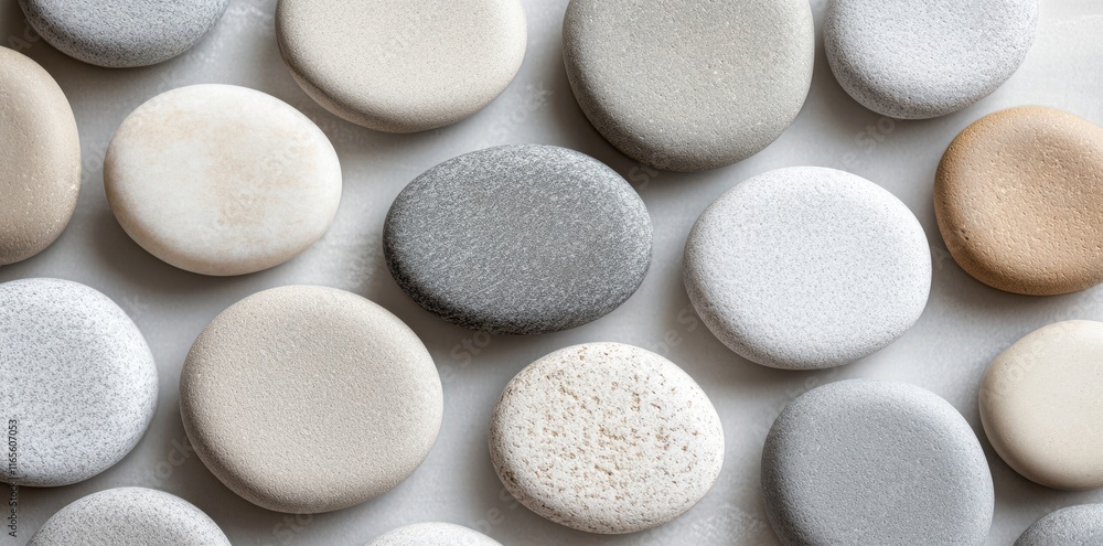 Smooth Stones Arranged in a Pattern on a Light Gray Surface Smooth Stones Arranged in a Pattern on a Light Gray Surface