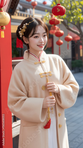 a girl in a Traditional clothing Celebrate the New Year