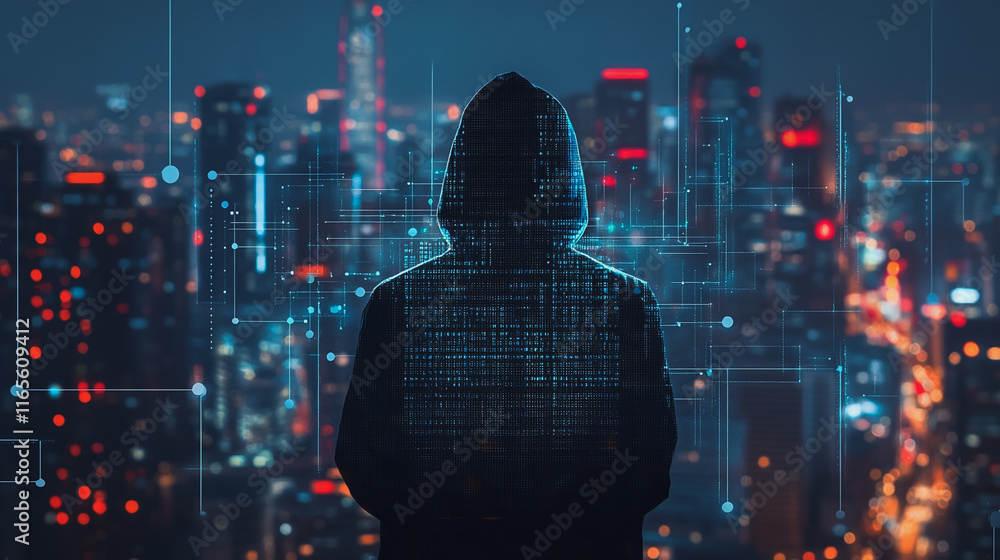 Hacker are planning to hack and attack networks and cyber security systems. Smart Innovation city with connection future wireless digital city and social media networking over the cityscape. Hacker are planning to hack and attack networks and cyber security systems. Smart Innovation city with connection future wireless digital city and social media networking over the cityscape.