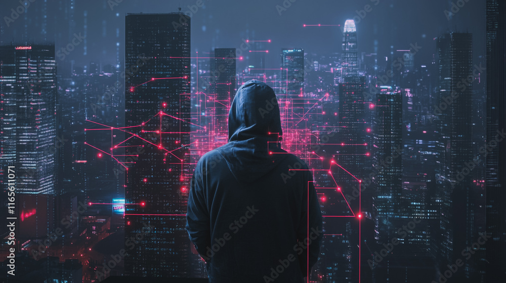 Hacker are planning to hack and attack networks and cyber security systems. Smart Innovation city with connection future wireless digital city and social media networking over the cityscape. Hacker are planning to hack and attack networks and cyber security systems. Smart Innovation city with connection future wireless digital city and social media networking over the cityscape.