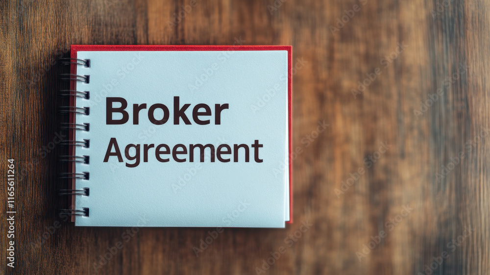 Broker agreement document on wooden desk, symbolizing business transactions and partnerships Broker agreement document on wooden desk, symbolizing business transactions and partnerships