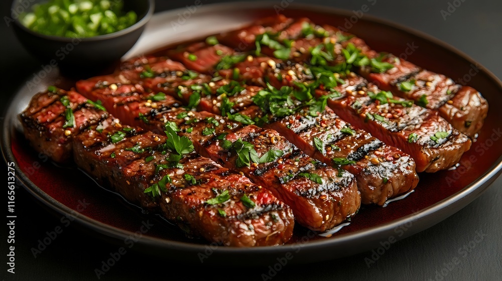 A plate of meat with parsley on top A plate of meat with parsley on top