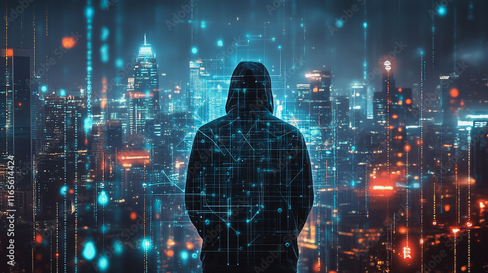 Hacker are planning to hack and attack networks and cyber security systems. Smart Innovation city with connection future wireless digital city and social media networking over the cityscape. Hacker are planning to hack and attack networks and cyber security systems. Smart Innovation city with connection future wireless digital city and social media networking over the cityscape.