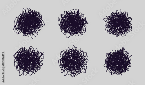 Chaos and brain line doodle icon stress and anxiety scribbles. Thinking and mental challenges and mind scribbles.