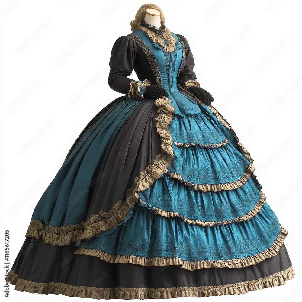 Fototapeta premium Victorian Women's Clothing Isolated on White Background: Historical Fashion, Vintage Style, Cultural Heritage, Costume Design