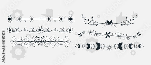 Hand drawn Eastern Islamic flower ornament text dividers, flourishes and laurel vector design elements set for decoration