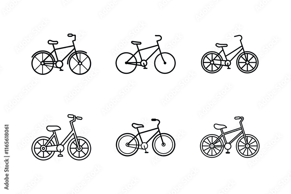 cruiser bike icon line art vector, set of bicycle icons cruiser bike icon line art vector, set of bicycle icons