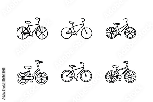 cruiser bike icon line art vector, set of bicycle icons
