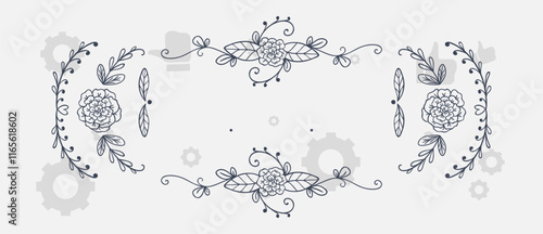 Frame border ornament. Decor line design pattern, flower luxury decoration. Book element, antique ornate classic floral. Elegant baroque label old filigree calligraphy shapes. Vector retro garish card
