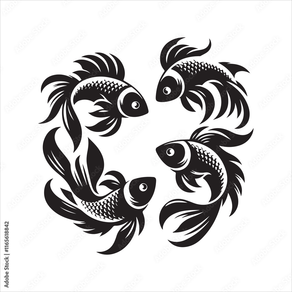 Obraz premium Abstract Group of Ornamental Fish Silhouettes for Creative Underwater-Themed Vector Designs