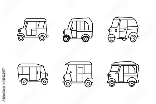  tuk tuk icon line art vector illustration, set of transport