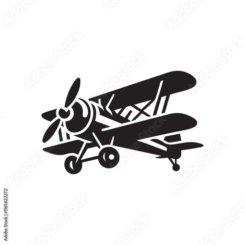 Biplane Flying Icon Silhouette Vector Illustration