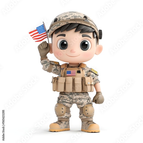 Wallpaper Mural Cute Cartoon Soldier Character Holding American Flag in Uniform Torontodigital.ca