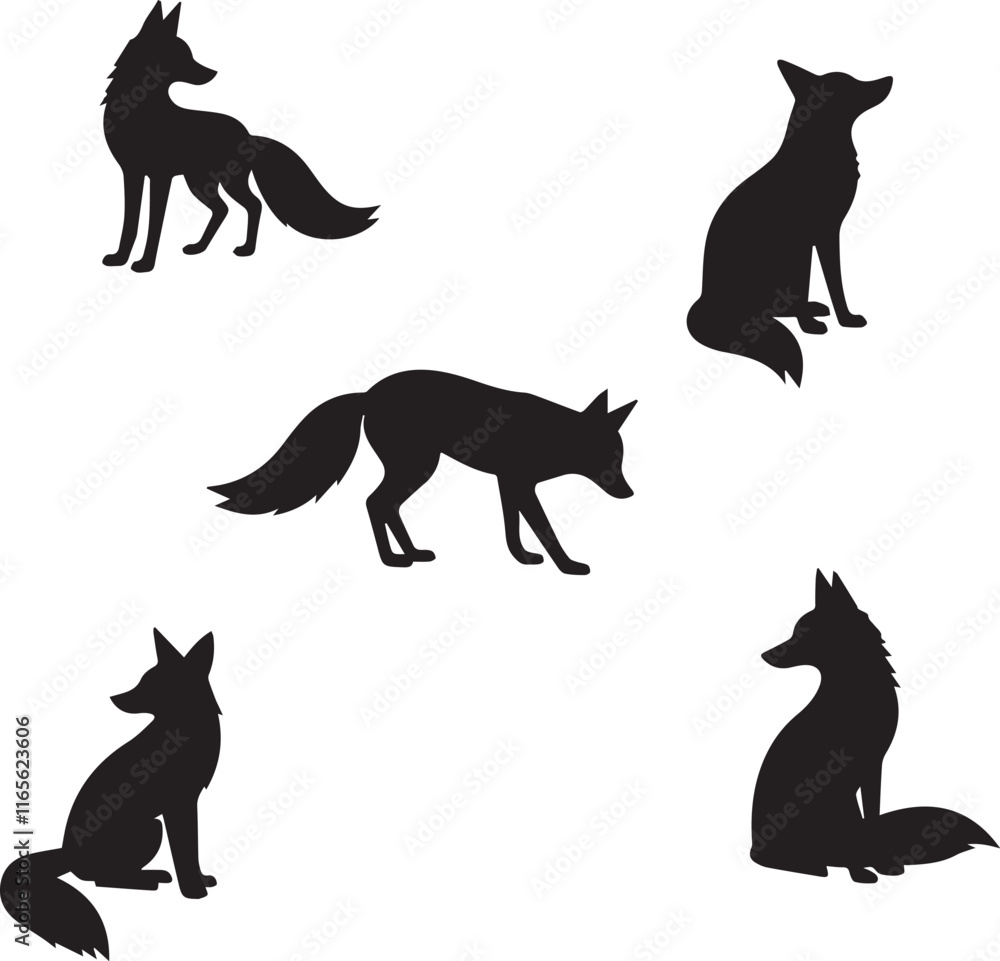 set of fox silhouettes set of fox silhouettes